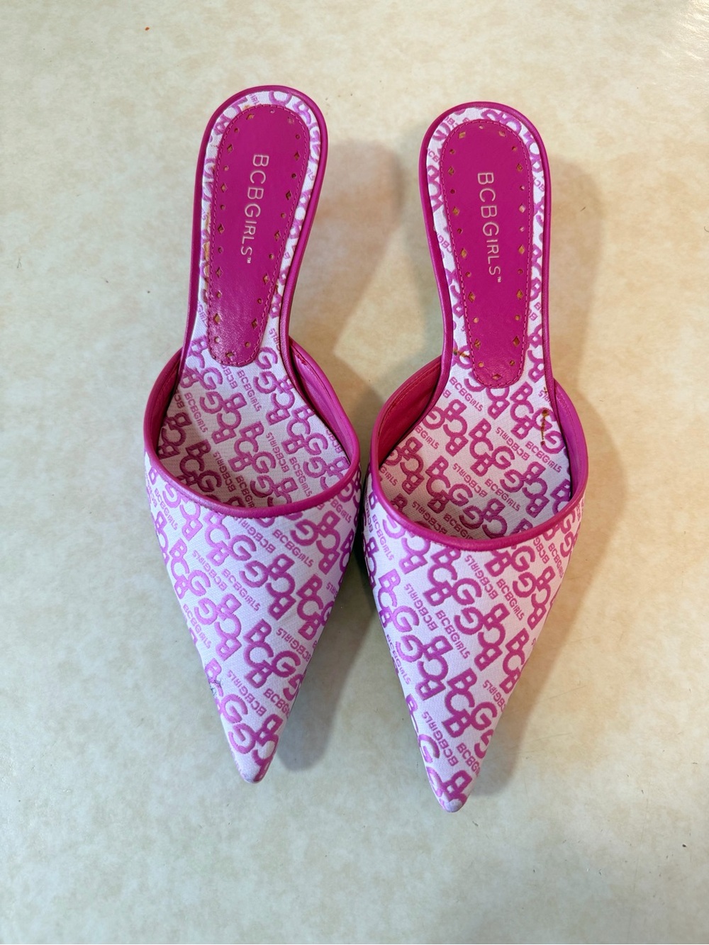 BCBGirls Pink Logo Pointed Toe Slip-On Kitten Heels